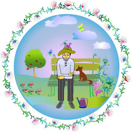 Illustration for Grandpa in the garden, modern vector illustration - Royalty Free Image