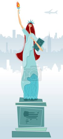 Illustration for Liberty with statue on tablet computer - Royalty Free Image