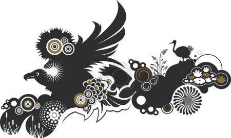 Ilustración de Pájaro abstracto con patrón floral - Imagen libre de derechos