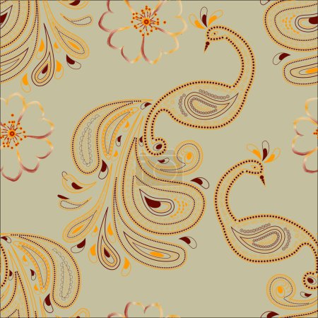 Illustration for Seamless pattern with peacocks and cherry blossom - Royalty Free Image
