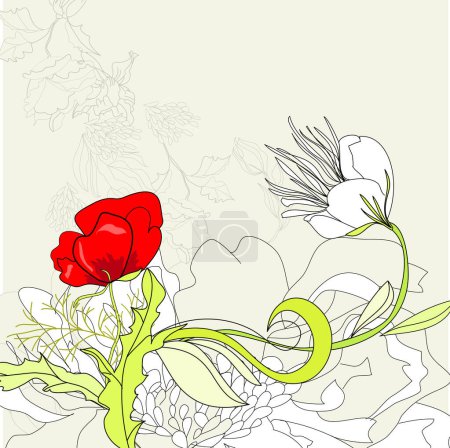 Téléchargez les illustrations : Fond floral avec dessin de fleurs - en licence libre de droit