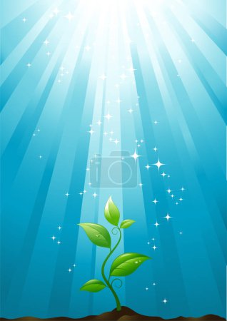 Illustration for Plant with sun rays and blue background - Royalty Free Image