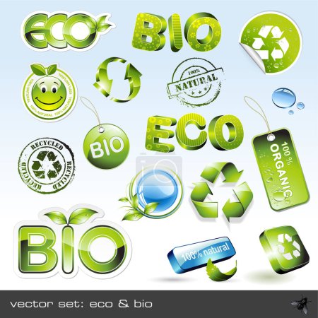 Ilustración de Ecología iconos de diseño sobre fondo azul, ilustración vectorial. - Imagen libre de derechos