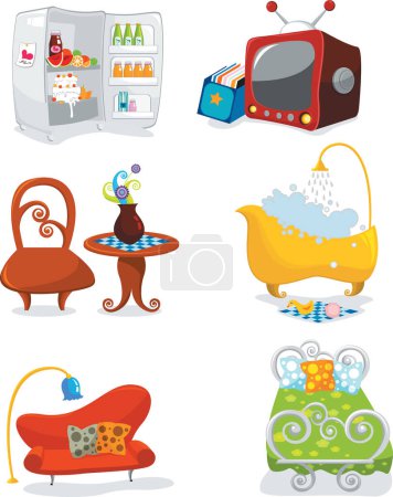 Illustration for Cartoon set of different furniture - Royalty Free Image