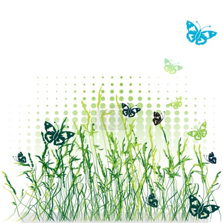 Ilustración de Mariposas vector y hierba sobre un fondo blanco - Imagen libre de derechos