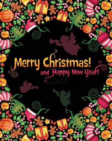 Ilustración de Feliz Navidad y Feliz Año Nuevo tarjeta de felicitación - Imagen libre de derechos