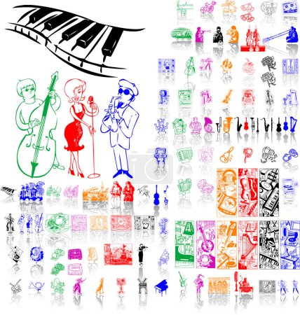 Téléchargez les illustrations : Icônes de musique ensemble vectoriel - en licence libre de droit