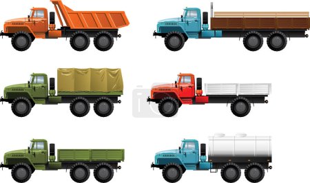 Illustration for Cartoon illustration of the old vehicles. set of different types of transport. - Royalty Free Image