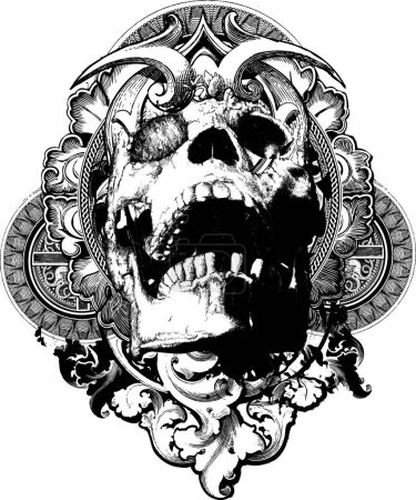 Ilustración de Cráneo de tatuaje con cráneo - Imagen libre de derechos