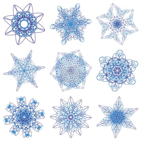 Ilustración de Vector conjunto de copos de nieve abstractos, aislado sobre fondo blanco, vector - Imagen libre de derechos