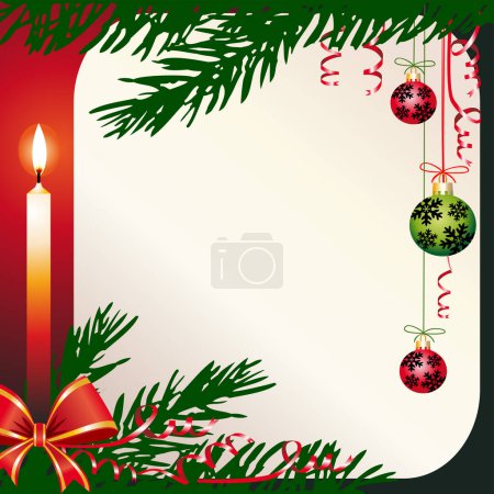 Ilustración de Tarjeta de felicitación de Navidad con árbol de Navidad y bolas - Imagen libre de derechos