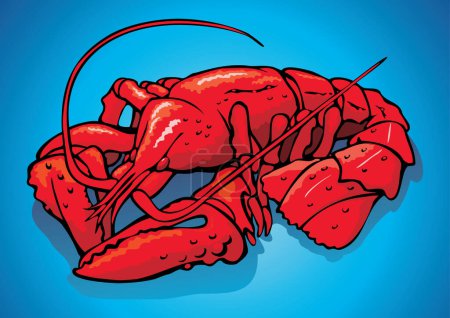 Illustration for Vector illustration of lobster on a blue background - Royalty Free Image