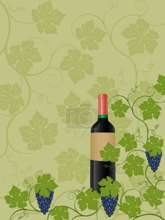 Téléchargez les illustrations : Bouteille de vin et concept de raisin - en licence libre de droit