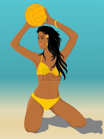 Illustration for Girl playing volleyball on the beach. - Royalty Free Image