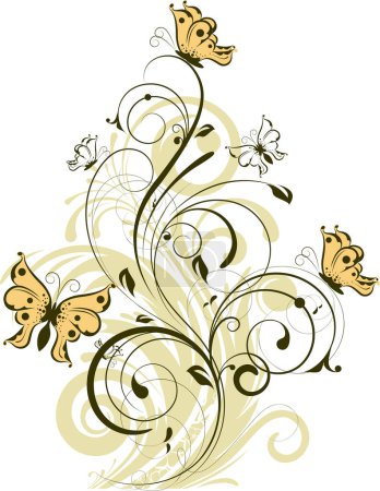 Ilustración de Fondo floral abstracto con mariposas - Imagen libre de derechos