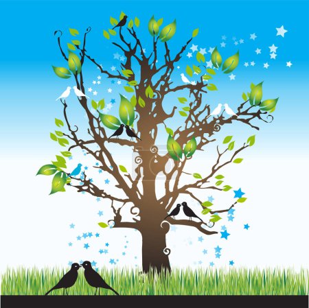 Illustration for Vector illustration of tree with birds - Royalty Free Image