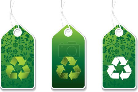 Téléchargez les illustrations : Ensemble d'étiquettes de recyclage vertes - en licence libre de droit