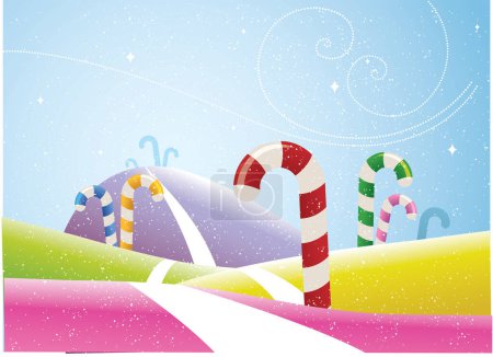 Téléchargez les illustrations : Illustration de carte de Noël colorée avec des cannes à bonbons - en licence libre de droit