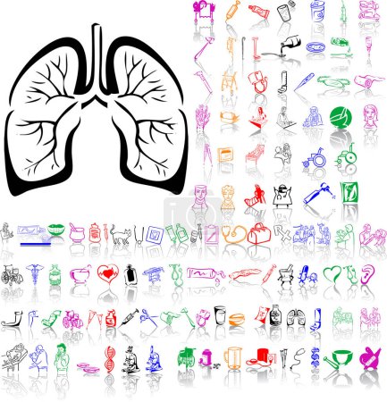Téléchargez les illustrations : Poumons, icônes de médecine ensemble. illustration vectorielle. - en licence libre de droit