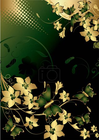 Ilustración de Fondo vector floral verde y dorado - Imagen libre de derechos