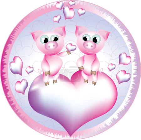 Téléchargez les illustrations : Cochons mignons dans l'amour, illustration vectorielle - en licence libre de droit