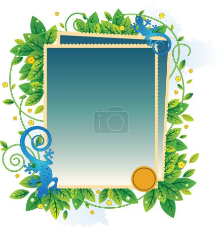 Illustration for Vector illustration of a frame with plants and lizards - Royalty Free Image