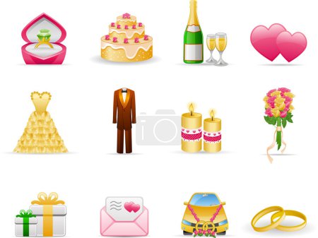 Téléchargez les illustrations : Icônes de mariage et mariage - en licence libre de droit