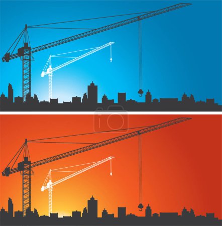Ilustración de Sitio de construcción con grúas. vector - Imagen libre de derechos