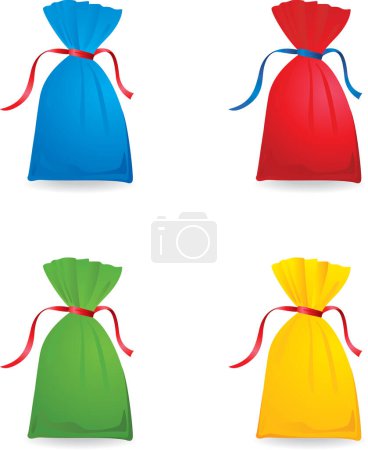 Ilustración de Conjunto de bolsas de saco de colores sobre fondo blanco - Imagen libre de derechos