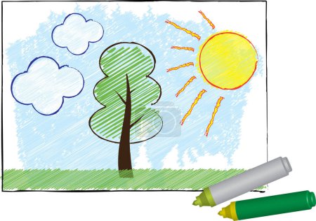 Illustration for A picture with the sun and a tree. - Royalty Free Image