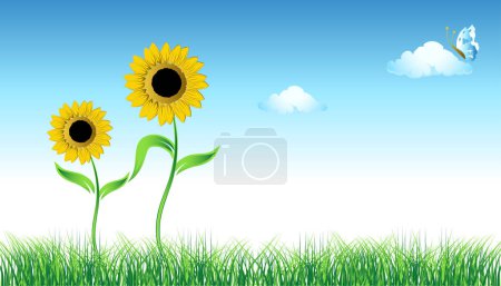 Illustration for Summer field with sunflowers - Royalty Free Image