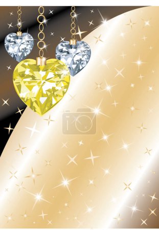 Illustration for Diamond hearts on shiny background - Royalty Free Image