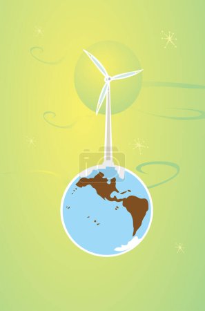 Téléchargez les illustrations : Éolienne et globe terrestre - en licence libre de droit