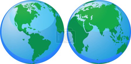 Téléchargez les illustrations : Carte du monde avec couleur verte et bleue sur fond blanc, vecteur - en licence libre de droit