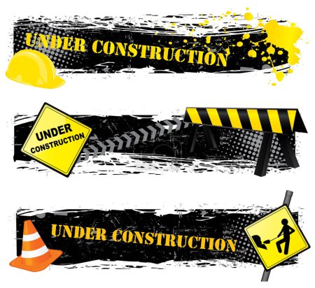 Téléchargez les illustrations : Ruban de construction avec panneaux d'avertissement - en licence libre de droit