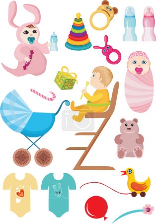 Ilustración de Juguetes para niños y conjunto de bebé - Imagen libre de derechos