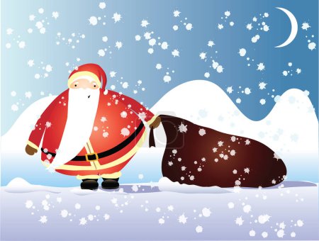 Illustration for Santa claus with a bag of gifts, vector illustration - Royalty Free Image