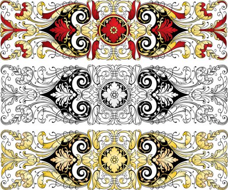 Ilustración de Vector de diseño floral de fondo damasco. conjunto de patrones sin costura para fondos de pantalla, textil, fondos. - Imagen libre de derechos