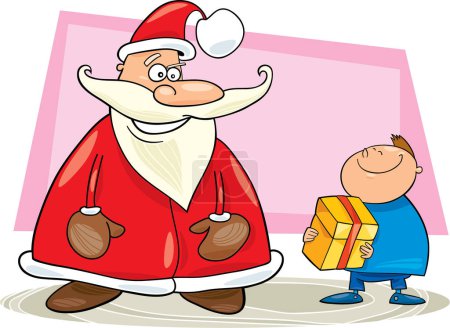 Illustration for Santa claus with gift. vector illustration. cartoon character isolated on white background. - Royalty Free Image