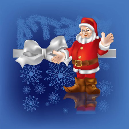 Ilustración de Regalo de Navidad y Santa Claus sobre fondo azul - Imagen libre de derechos