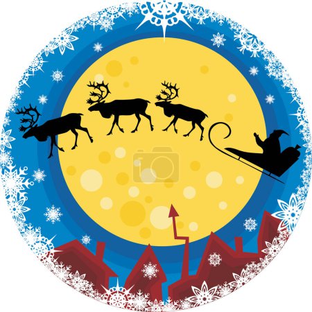 Téléchargez les illustrations : Joyeux Noël et bonne année carte de vœux avec Santa Claus, rennes et rennes. illustration vectorielle. - en licence libre de droit