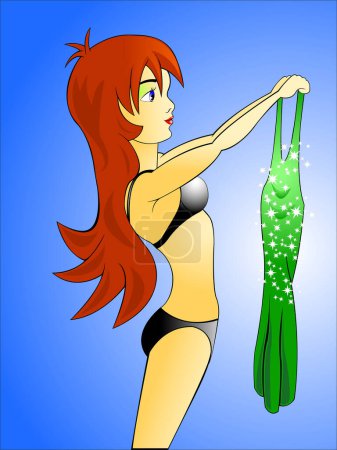 Illustration for Girl in bikini with green dress - Royalty Free Image