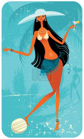 Ilustración de Vector ilustración de verano de una chica en bikini - Imagen libre de derechos