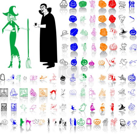 Illustration for Halloween and witch silhouettes. vector art - Royalty Free Image