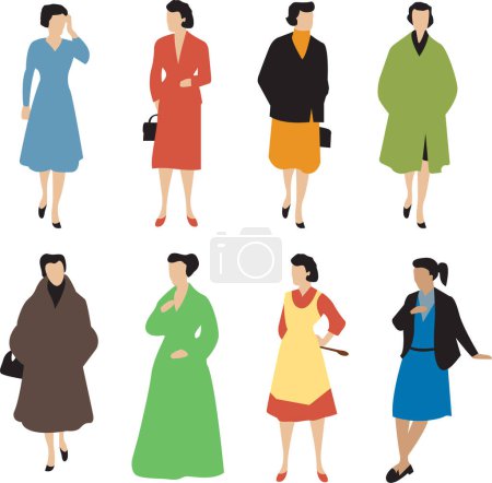 Téléchargez les illustrations : Ensemble de femmes différentes dans différents styles. - en licence libre de droit