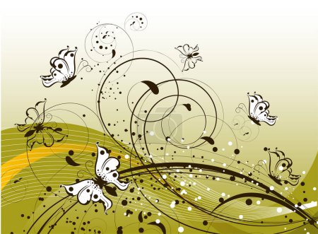 Ilustración de Vector ilustración de fondo floral con mariposas - Imagen libre de derechos