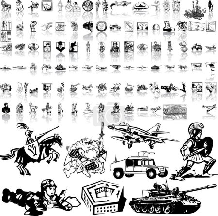 Téléchargez les illustrations : Ensemble vectoriel avec icônes militaires - en licence libre de droit
