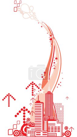 Illustration for Red abstract city background with a silhouette of a bird, vector illustration - Royalty Free Image