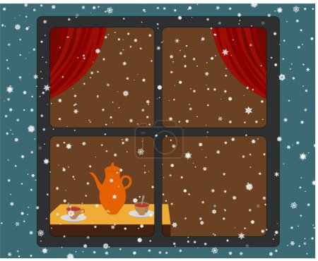 Illustration for Merry christmas and happy new year greeting card with cute little snowman. vector illustration - Royalty Free Image