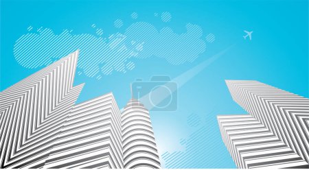 Illustration for Abstract background with skyscrapers, clouds and plane - Royalty Free Image